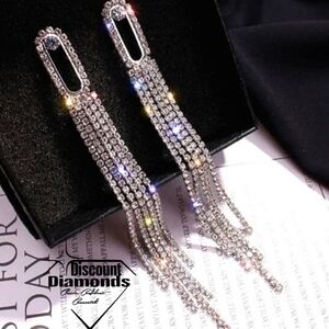 Clear White Baguette Diamond Drop Earrings on 925 Sterling Silver
